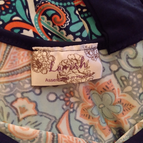 Orange and Blue Relaxed Dolman Sleeve Blouse - Picture 2 of 6